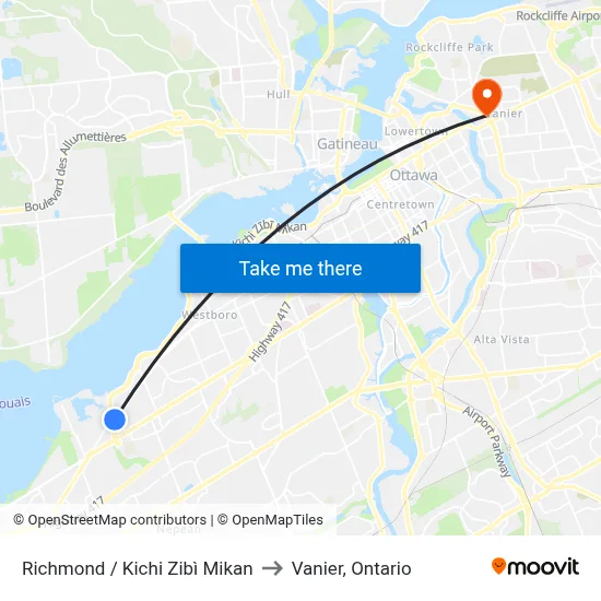 Richmond / Kichi Zibì Mikan to Vanier, Ontario map