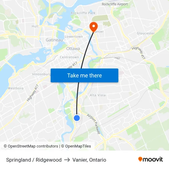 Springland / Ridgewood to Vanier, Ontario map