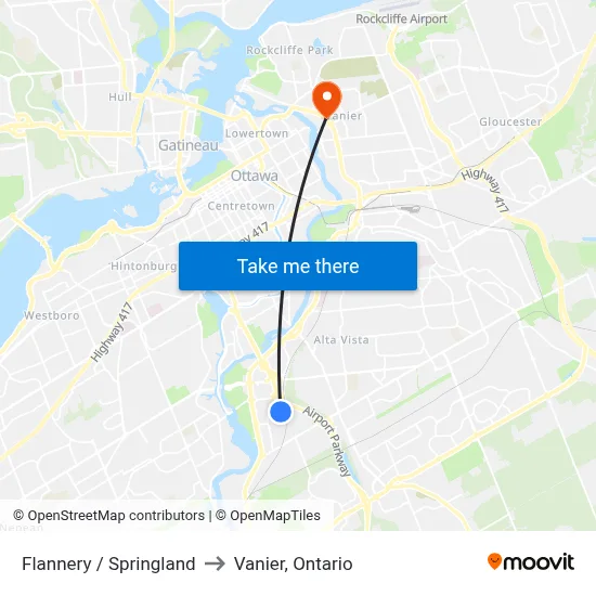 Flannery / Springland to Vanier, Ontario map