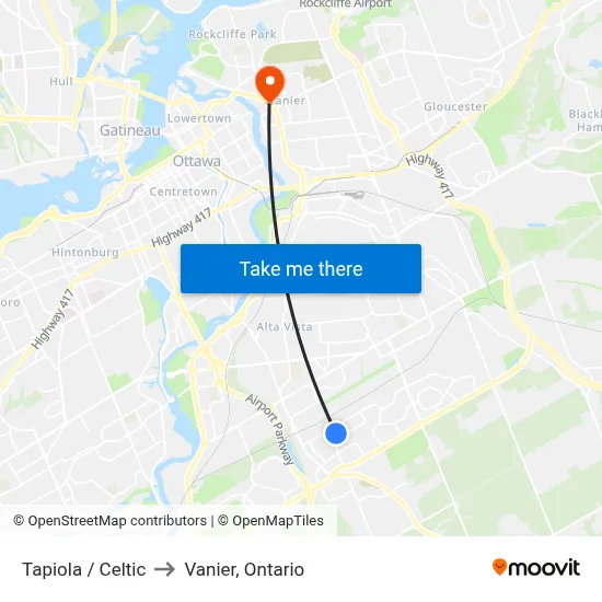 Tapiola / Celtic to Vanier, Ontario map
