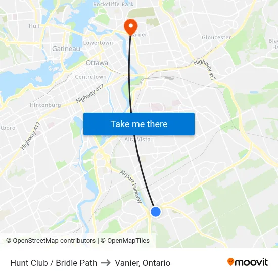 Hunt Club / Bridle Path to Vanier, Ontario map