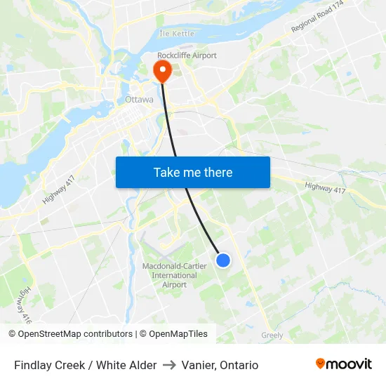 Findlay Creek / White Alder to Vanier, Ontario map