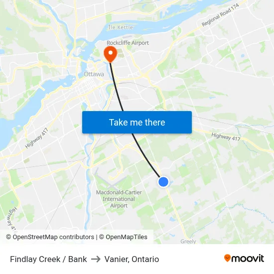 Findlay Creek / Bank to Vanier, Ontario map