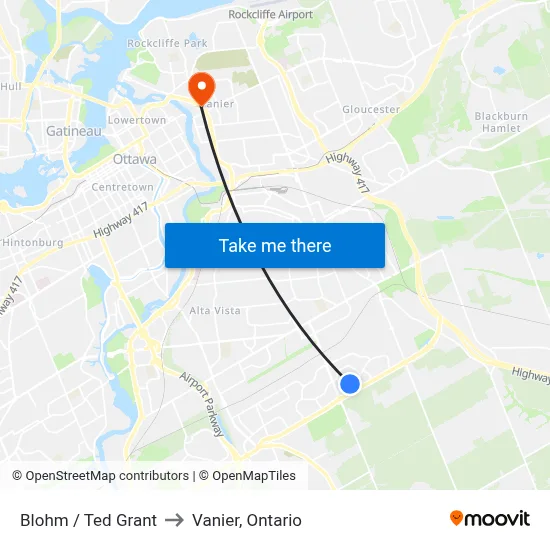Blohm / Ted Grant to Vanier, Ontario map