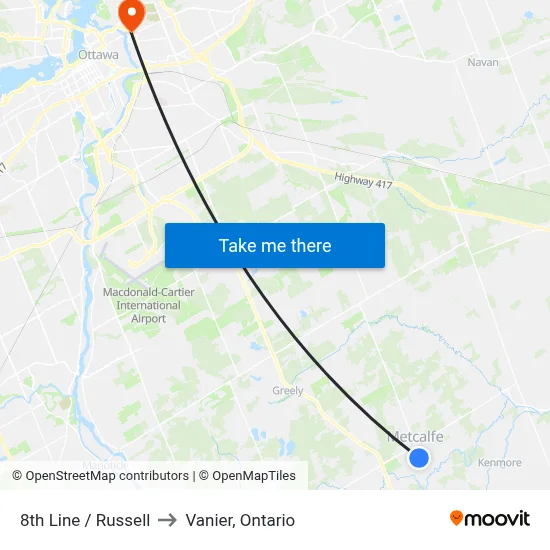 8th Line / Russell to Vanier, Ontario map
