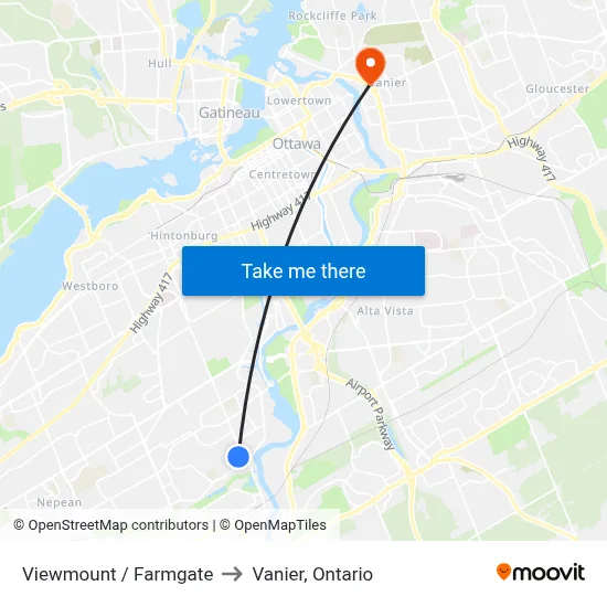 Viewmount / Farmgate to Vanier, Ontario map