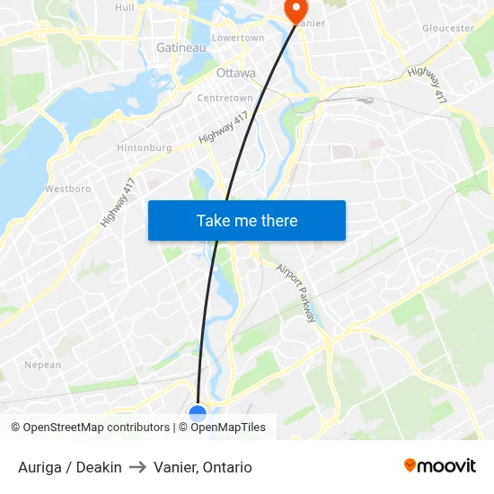 Auriga / Deakin to Vanier, Ontario map