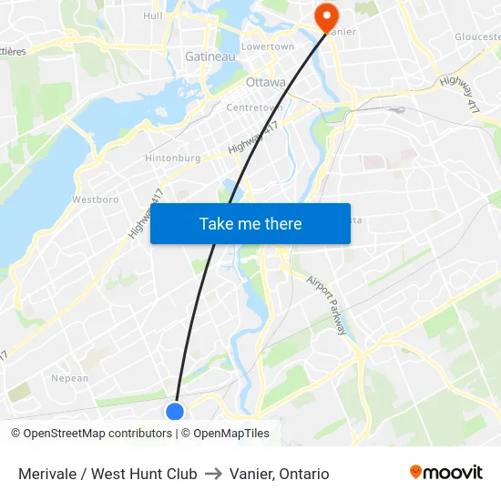 Merivale / West Hunt Club to Vanier, Ontario map