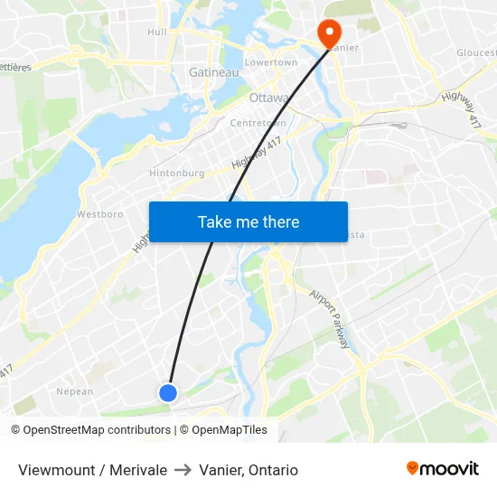 Viewmount / Merivale to Vanier, Ontario map