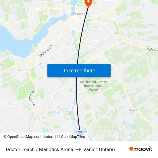 Doctor Leach / Manotick Arena to Vanier, Ontario map