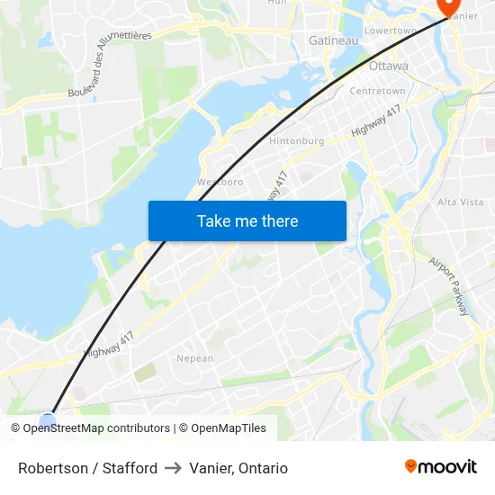 Robertson / Stafford to Vanier, Ontario map