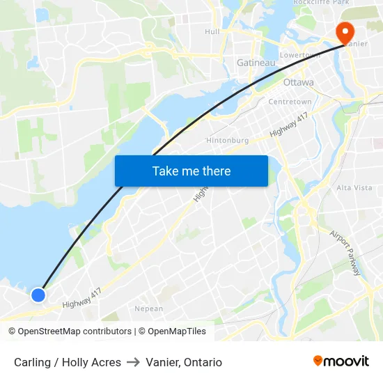 Carling / Holly Acres to Vanier, Ontario map