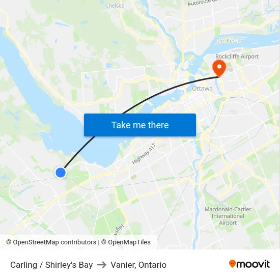Carling / Shirley's Bay to Vanier, Ontario map