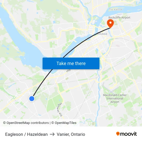 Eagleson / Hazeldean to Vanier, Ontario map