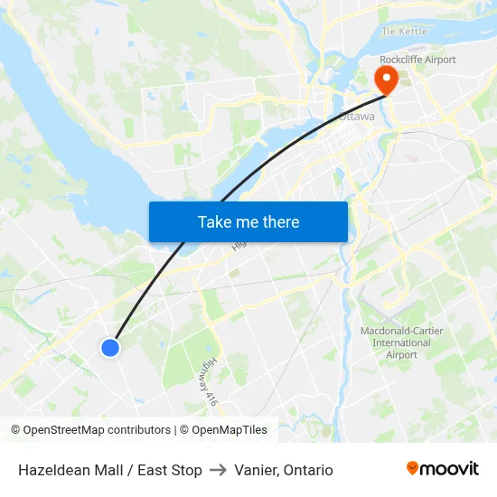 Hazeldean Mall / East Stop to Vanier, Ontario map