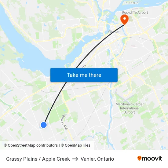 Grassy Plains / Apple Creek to Vanier, Ontario map