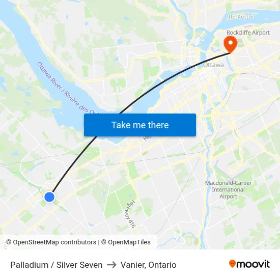 Palladium / Silver Seven to Vanier, Ontario map