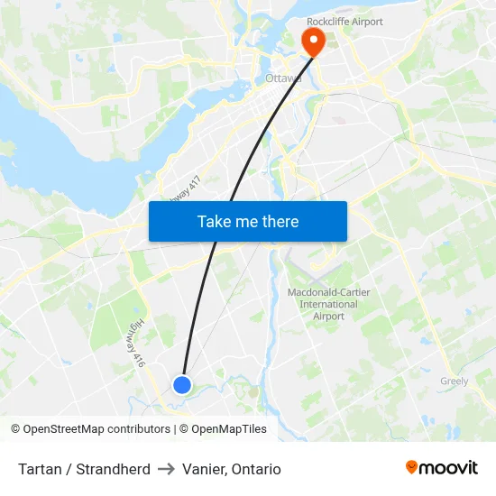 Tartan / Strandherd to Vanier, Ontario map