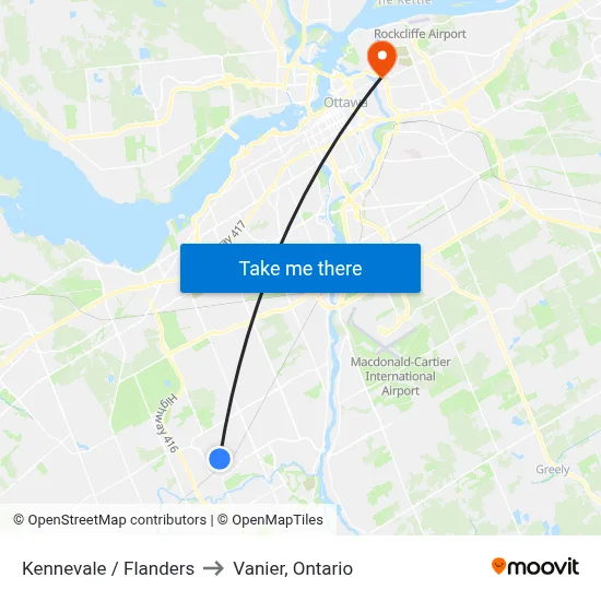 Kennevale / Flanders to Vanier, Ontario map