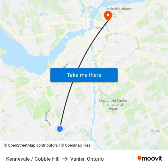 Kennevale / Cobble Hill to Vanier, Ontario map