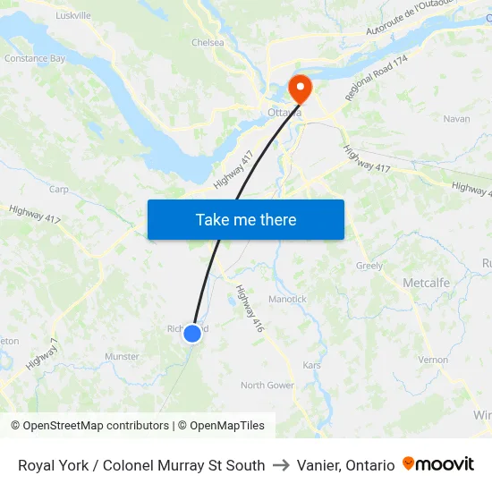 Royal York / Colonel Murray St South to Vanier, Ontario map