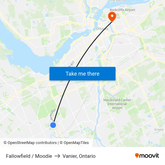 Fallowfield / Moodie to Vanier, Ontario map
