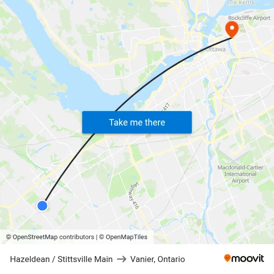 Hazeldean / Stittsville Main to Vanier, Ontario map