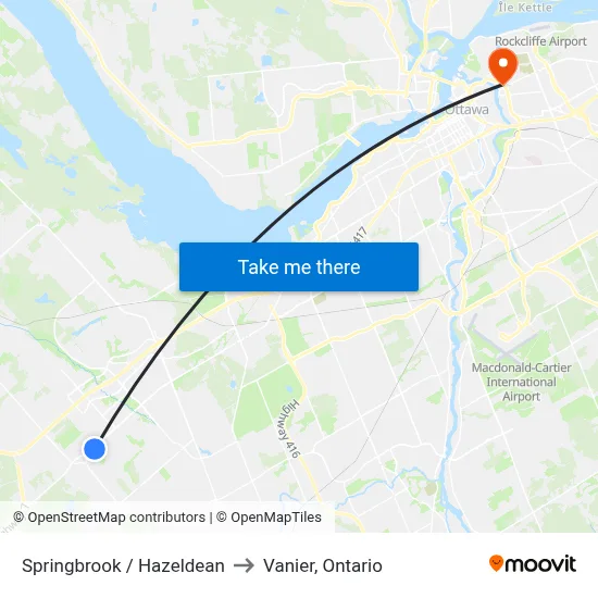 Springbrook / Hazeldean to Vanier, Ontario map