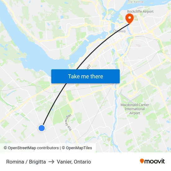 Romina / Brigitta to Vanier, Ontario map