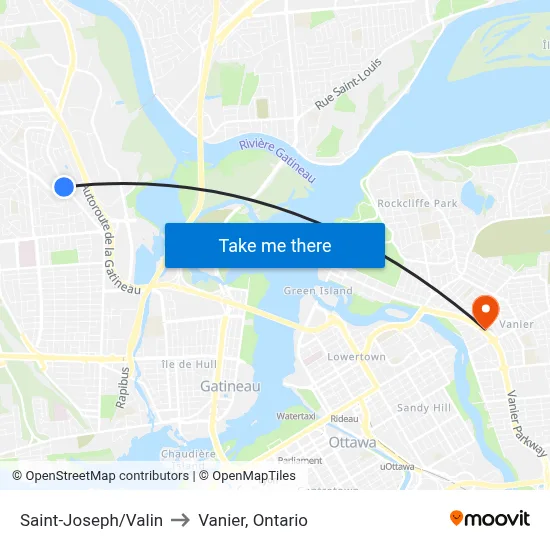 Saint-Joseph/Valin to Vanier, Ontario map