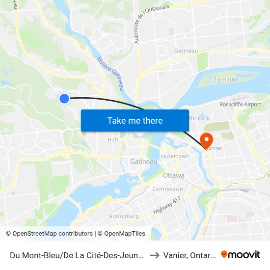 Du Mont-Bleu/De La Cité-Des-Jeunes to Vanier, Ontario map