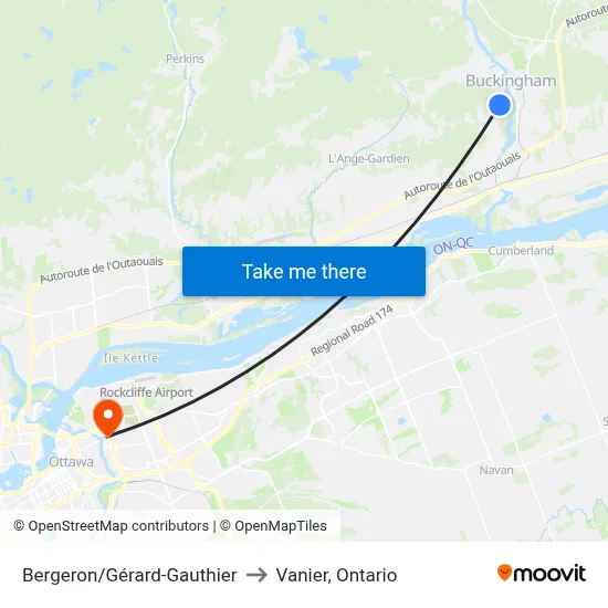 Bergeron/Gérard-Gauthier to Vanier, Ontario map