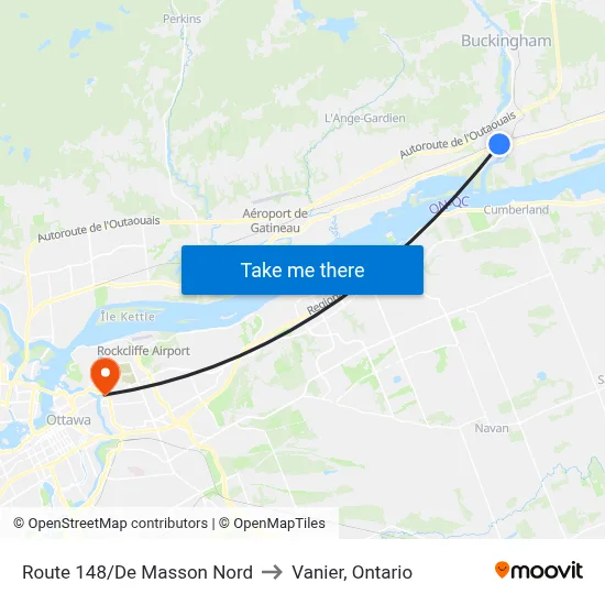 Route 148/De Masson Nord to Vanier, Ontario map