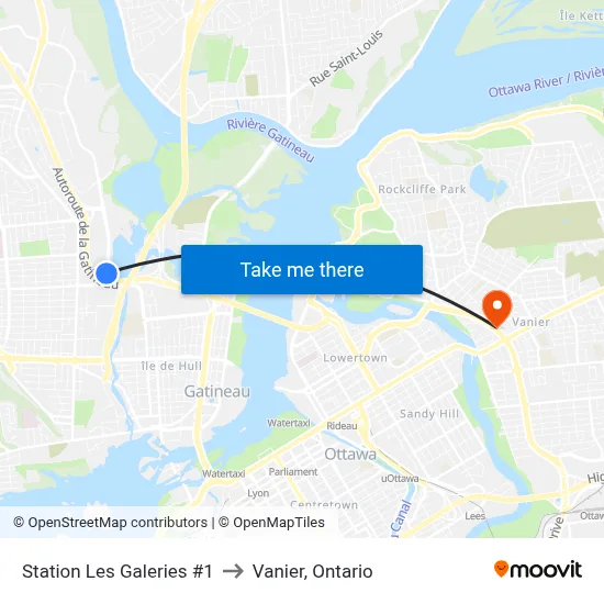 Station Les Galeries #1 to Vanier, Ontario map