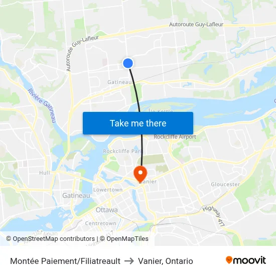 Montée Paiement/Filiatreault to Vanier, Ontario map