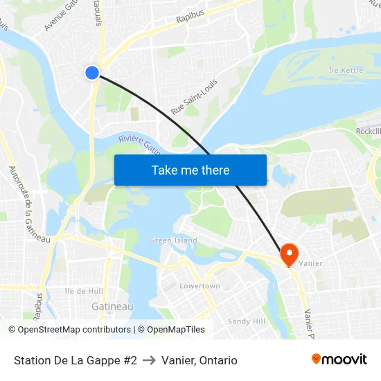 Station De La Gappe #2 to Vanier, Ontario map