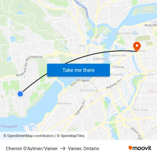 Chemin D'Aylmer/Vanier to Vanier, Ontario map