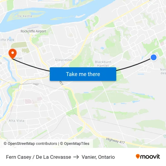 Fern Casey / De La Crevasse to Vanier, Ontario map