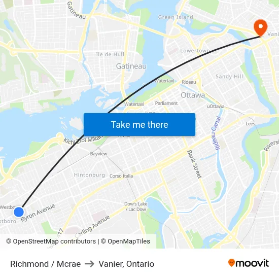 Richmond / Mcrae to Vanier, Ontario map