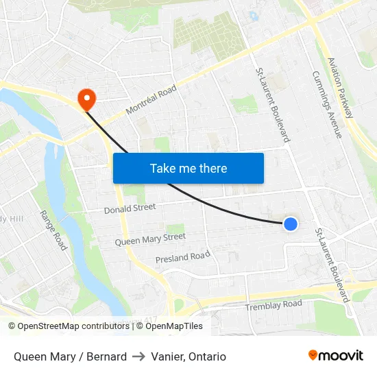Queen Mary / Bernard to Vanier, Ontario map