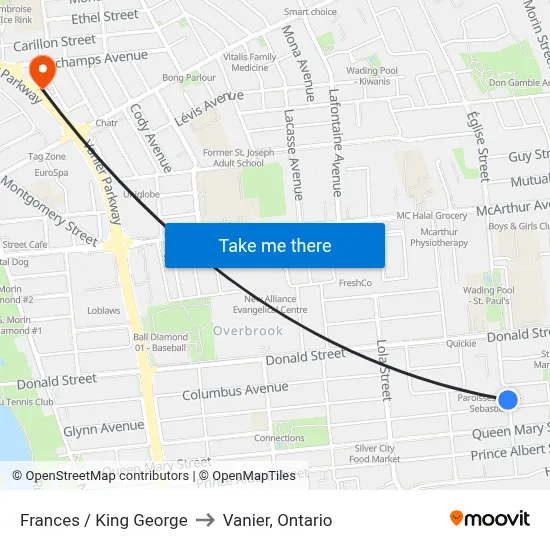 Frances / King George to Vanier, Ontario map
