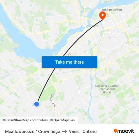 Meadowbreeze / Crownridge to Vanier, Ontario map