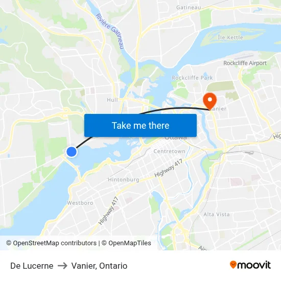 De Lucerne to Vanier, Ontario map
