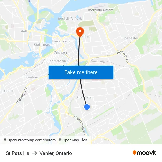St Pats Hs to Vanier, Ontario map