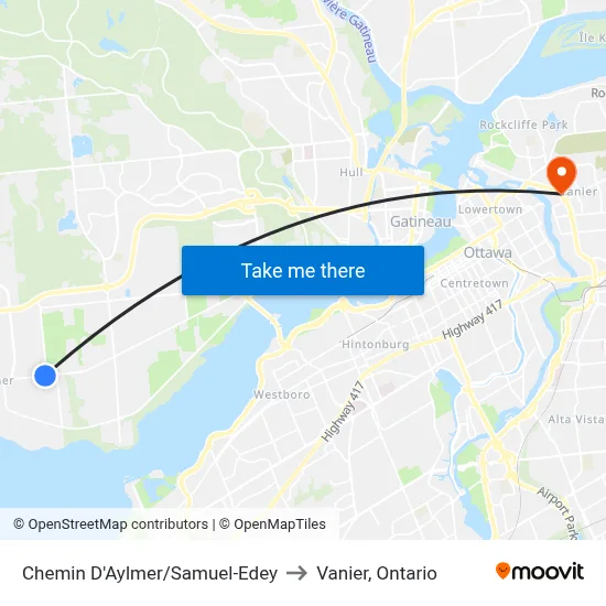 Chemin D'Aylmer/Samuel-Edey to Vanier, Ontario map