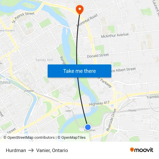 Hurdman to Vanier, Ontario map