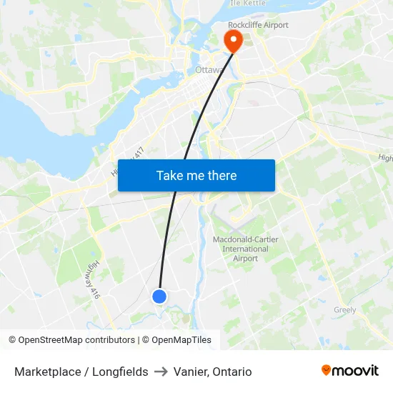 Marketplace / Longfields to Vanier, Ontario map