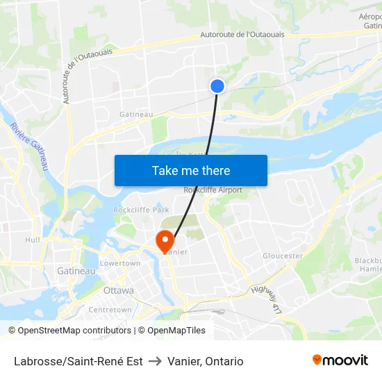 Labrosse/Saint-René Est to Vanier, Ontario map