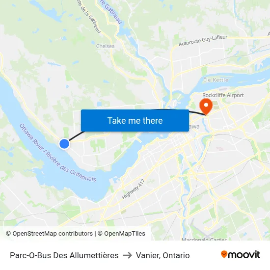 Parc-O-Bus Des Allumettières to Vanier, Ontario map