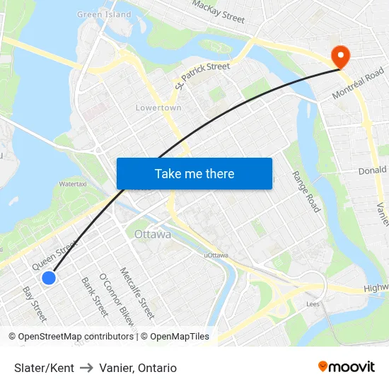 Slater/Kent to Vanier, Ontario map